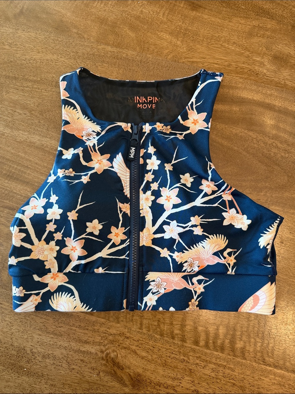 MINKPINK Navy Blue Floral Front-Zip Sports Bra